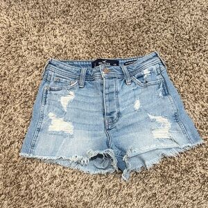 Hollister Women's Ripped Jean Shorts - Light Blue